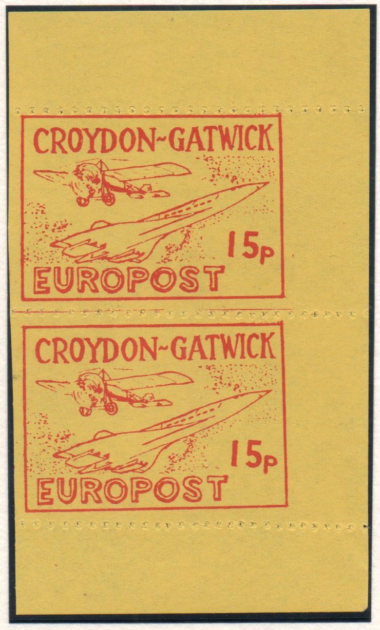 Croydon Gatwick Strike Post Stamps 1971 15p Concorde stamp design, First Printing vertical pair, IMPERF vertically